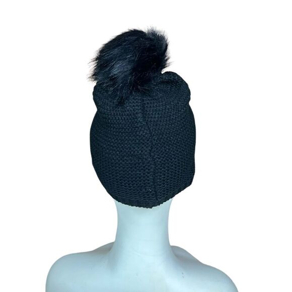 Neiman Marcus Hat Pom Pom Beanie Black Floral Embellished Bling Women One Size - Picture 4 of 11